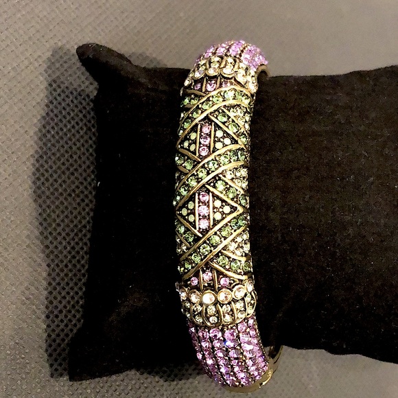 HEIDI DAUS Purple Green Criss Cross Design Swarovski Crystal Spring Hinge Bangle - Picture 4 of 17